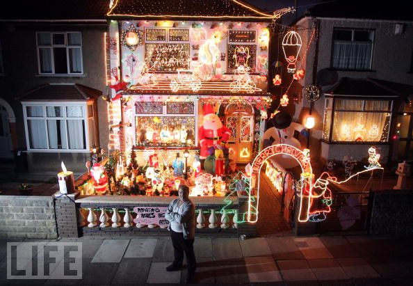 House covered in Christmas lights