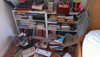 bedside book stack