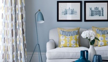 grey and yellow living room